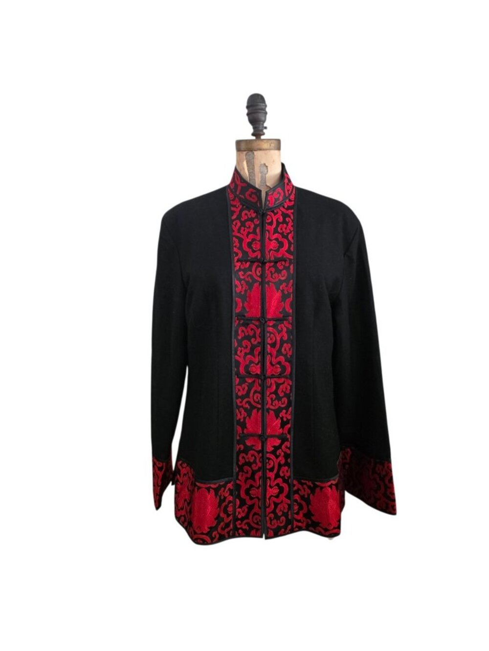 Dragon Silk  Wool Chinese Jacket Red Black XXXL